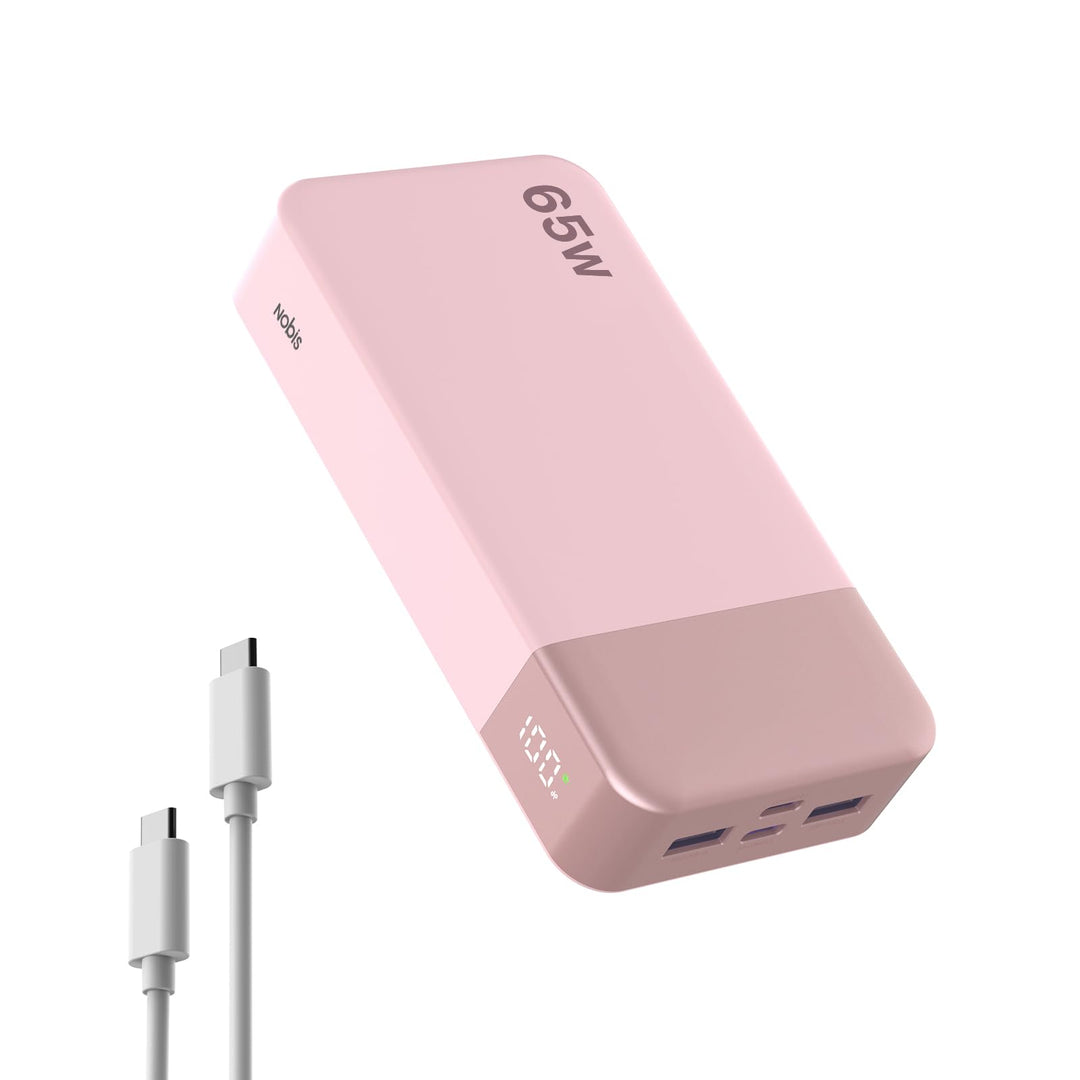 NOBIS Powerbank 20000mAh, 65W Schnellladung Power Bank, Tragbarer Ladegerät mit Digitalanzeige, Dual