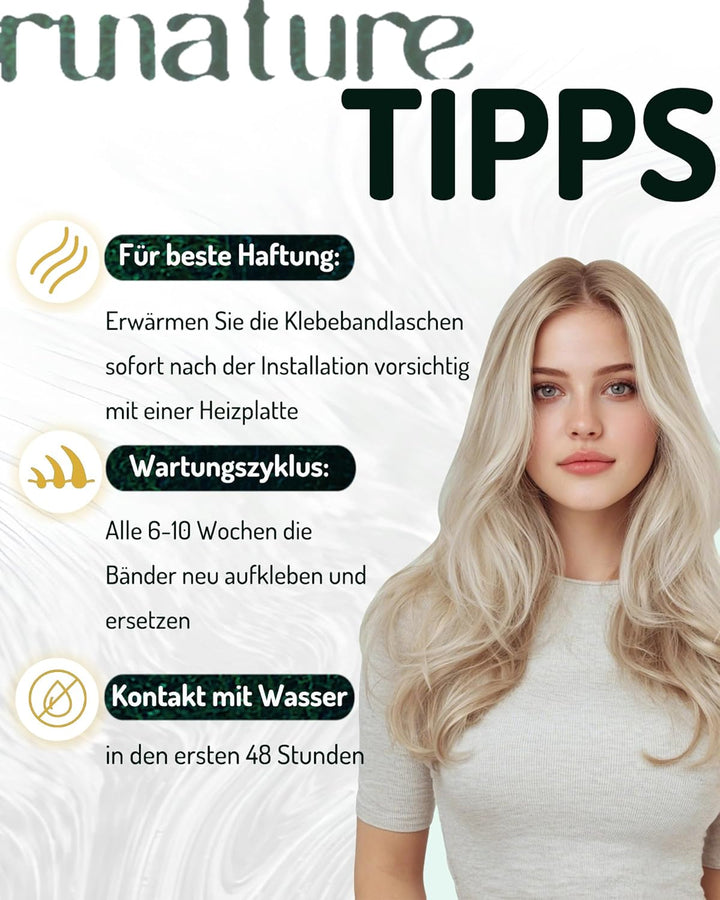 RUNATURE Invisible Tape Extensions Echthaar Schwarz Ombre Teal 45cm 20 Stück Haarverlängerung Tape E