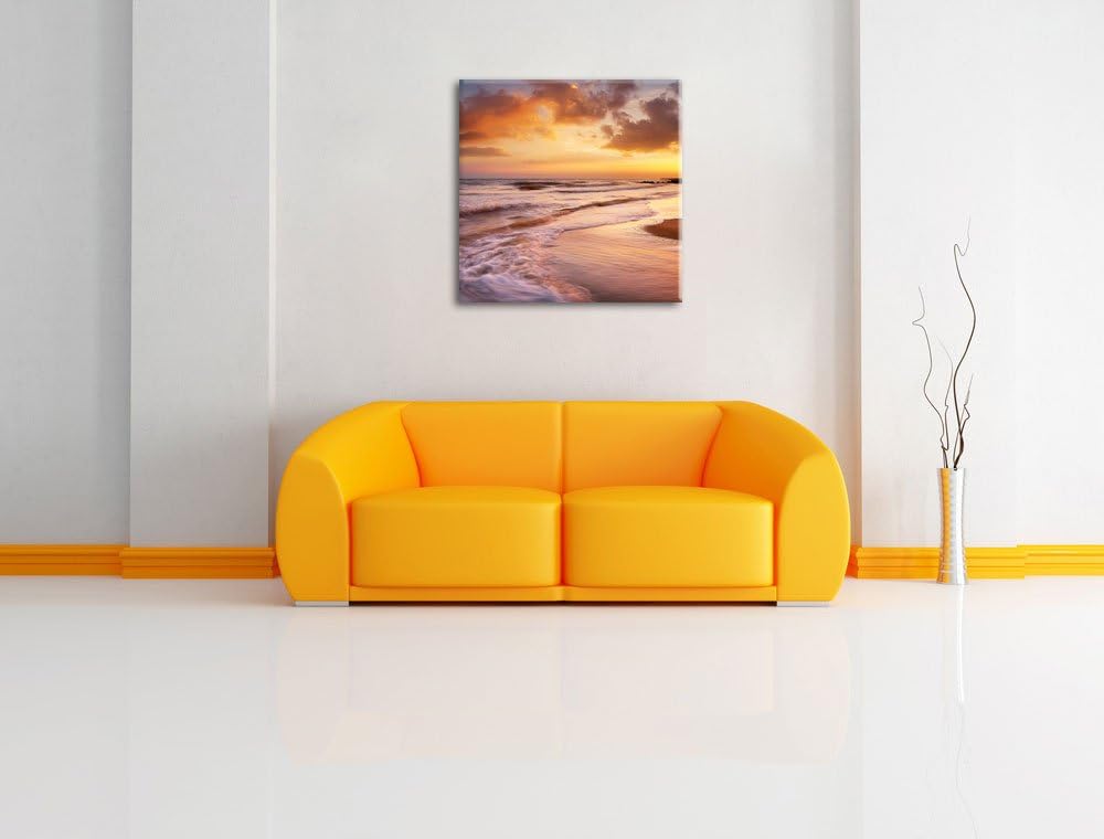 Pixxprint Meereshorizont Sonne hinter Wolken, Grösse: 40x40, Leinwandbild Quadratisch, Wandbild, Kun