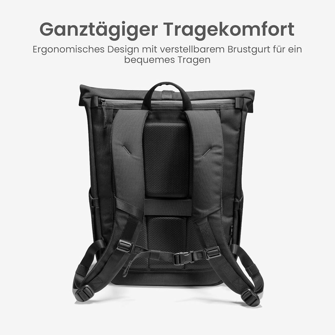 tomtoc Rolltop Rucksack Herren Damen 25L-30L Wasserdicht Schulrucksack Tagesrucksack mit 17,3 zoll L