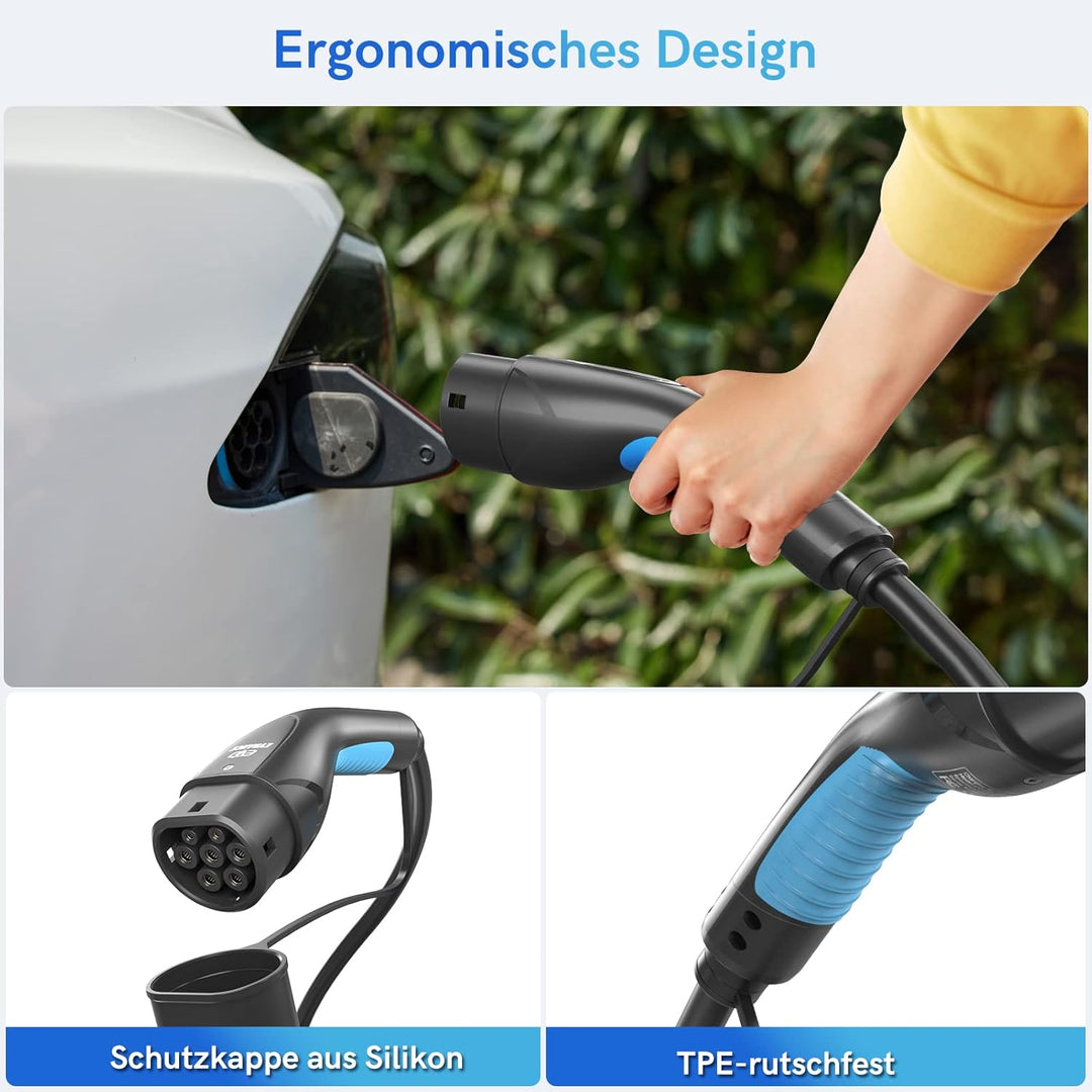 EVDANCE Typ 2 Ladekabel 22KW 6m 32A 3 Phasig, Ladekabel Typ 2 mit Tasche für E Auto EV/PHEV, Typ 2 a