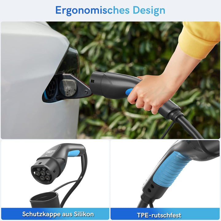 EVDANCE Typ 2 Ladekabel 22KW 6m 32A 3 Phasig, Ladekabel Typ 2 mit Tasche für E Auto EV/PHEV, Typ 2 a