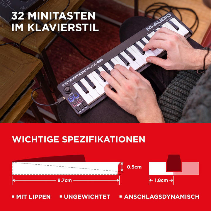 M-Audio Keystation Mini 32 MK3 - Ultra-portabler Mini USB MIDI Keyboard Controller mit MPC Beats Key