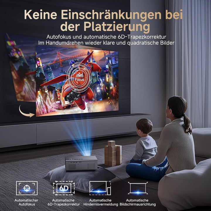 4K Smart Beamer mit integrierter Netflix-App, Kinoähnlichem Sound & HDR | KOGATA Auto-Fokus, 6D Keys