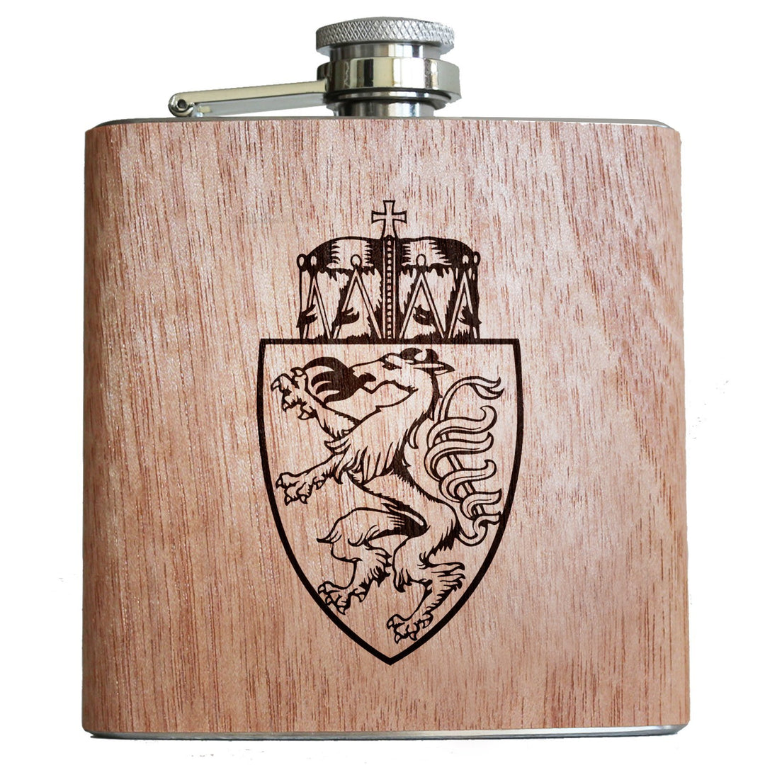 Steiermark Holz Flachmann, 6oz - ca. 180ml | Mit graviertem steirischem Wappen. Geschenk für Patriot