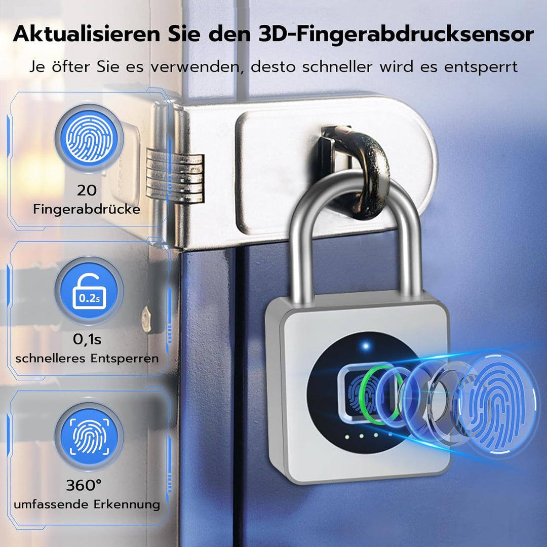 Eseesmart Fingerabdruck Schloss - Vorhängeschloss Fingerabdruck mit Kabel, Smart Lock with Bluetooth
