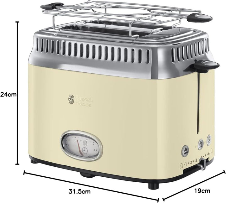 Russell Hobbs Toaster [für 2 Scheiben] Retro Edelstahl Creme (Countdown-Anzeige im Retrodesign, inkl