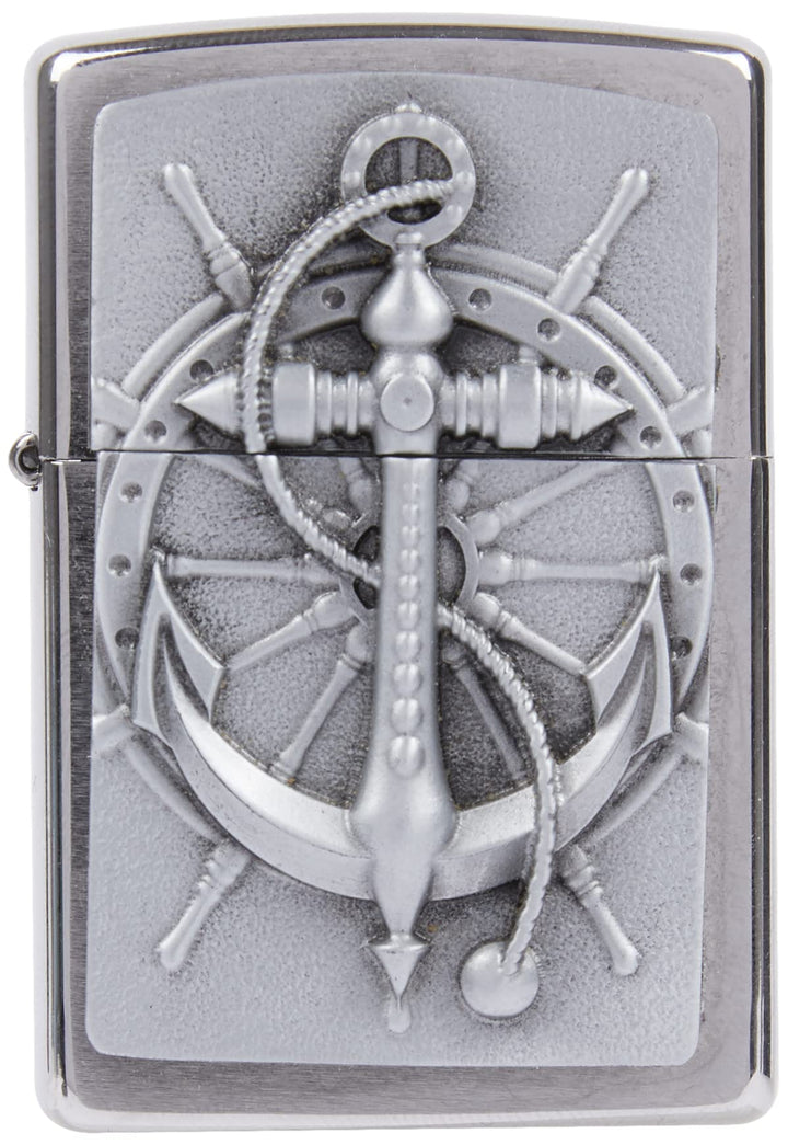 Zippo Feuerzeug 2004290 Nautic Benzinfeuerzeug, Messing, Edelstahloptik, 1 x 3,5 x 5,5 cm, Edelstahl