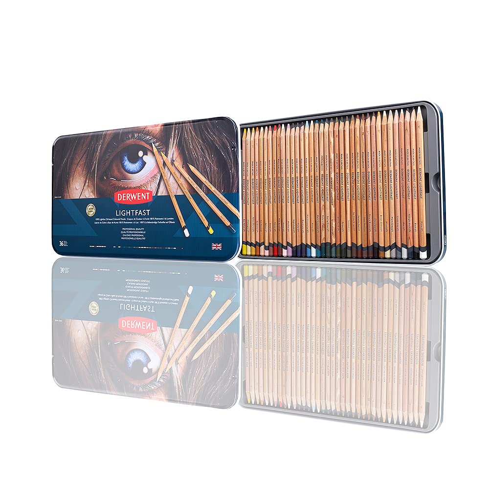 Derwent Lightfast Buntstifte, 36 Stück im Metalletui, 4 mm Runder Kern in Premium-Stärke, Cremige Te