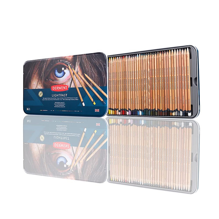Derwent Lightfast Buntstifte, 36 Stück im Metalletui, 4 mm Runder Kern in Premium-Stärke, Cremige Te