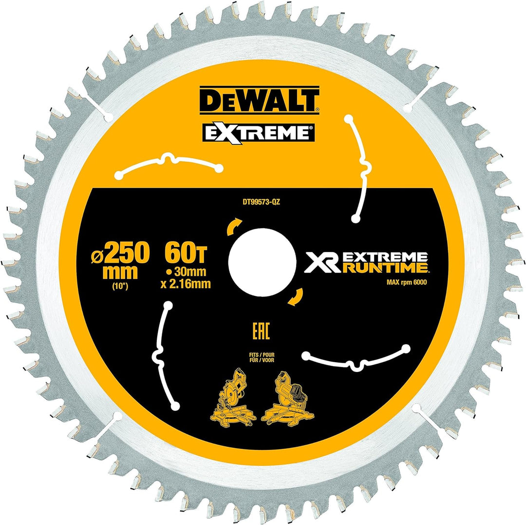 Dewalt XR Extreme Runtime Kreissägeblatt DT99573 (250/30 mm, 60 WZ/FZ, 7°, für extra feine Schnitte,