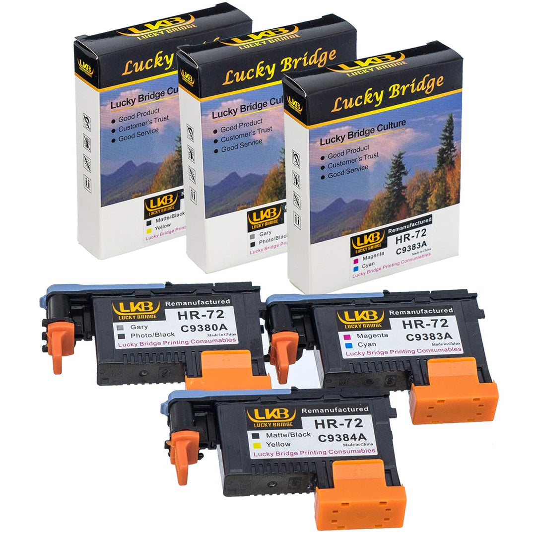 Lucky Bridge HP72 wiederaufbereiteter Druckkopf, 3 Stück (G/PK MK/Y M/C) C9380A C9383A C9384A kompat