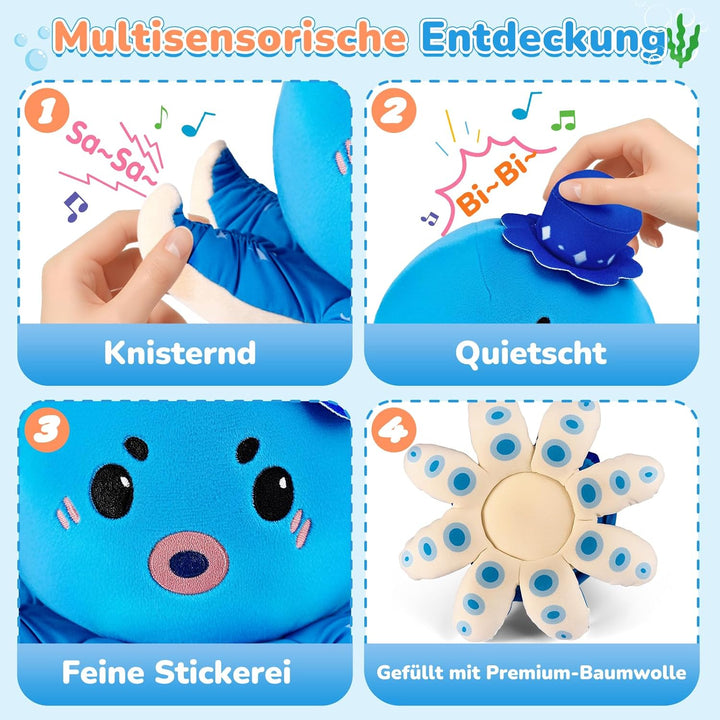 SAIMAND Oktopus Baby Spielzeug 6 7 8 9 10 12 Monate, Interaktive Plüschtiere, Musikalische Spielzeug