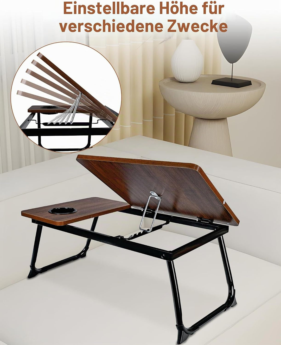 betttisch und laptoptisch 55,5x32x25cm - Frühstückstablett mit Leseablage und 5 verstellbaren Winkel