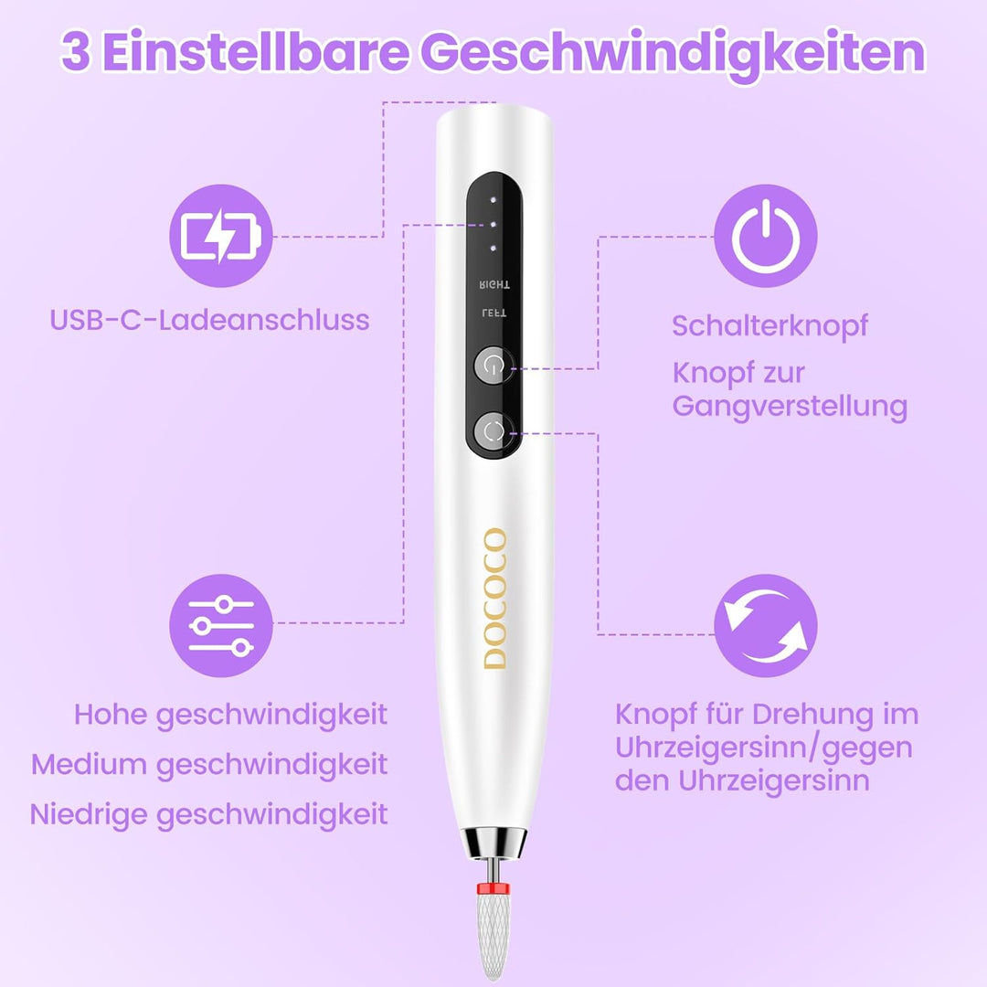 Kabellos Tragbar Nagelfräser 35000 u/min, 15 in 1 Professionell Elektrische Nagelfeile Fräser für Ge