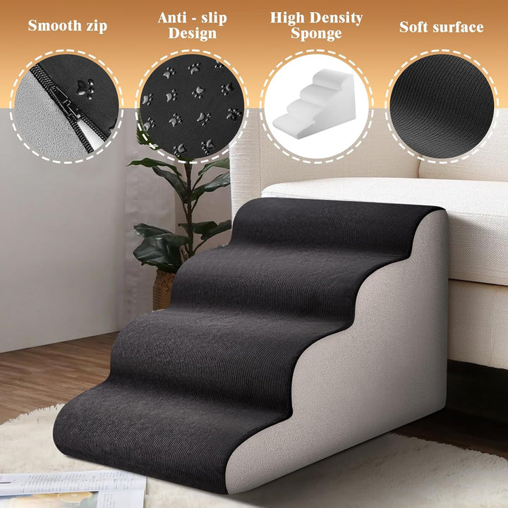 4 Stufen Haustiertreppe, Hundetreppe für Kleine Hunde, Hochdichter Schwamm Haustiertreppe Hundetrepp