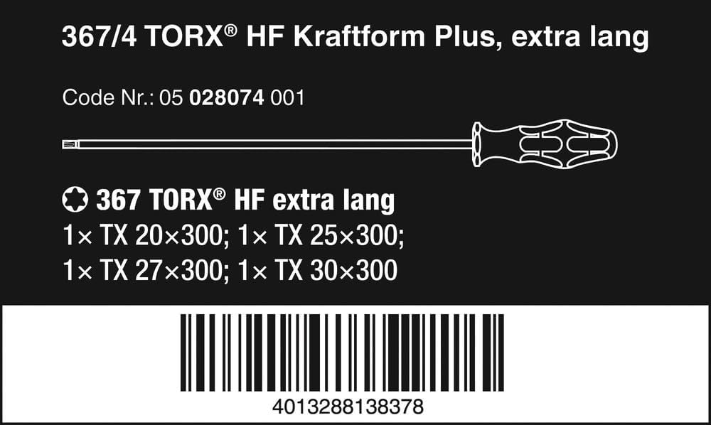 Wera Schraubendrehersatz 367/4 TORX® HF Kraftform Plus mit Haltefunktion, 4-teilig, 05028074001