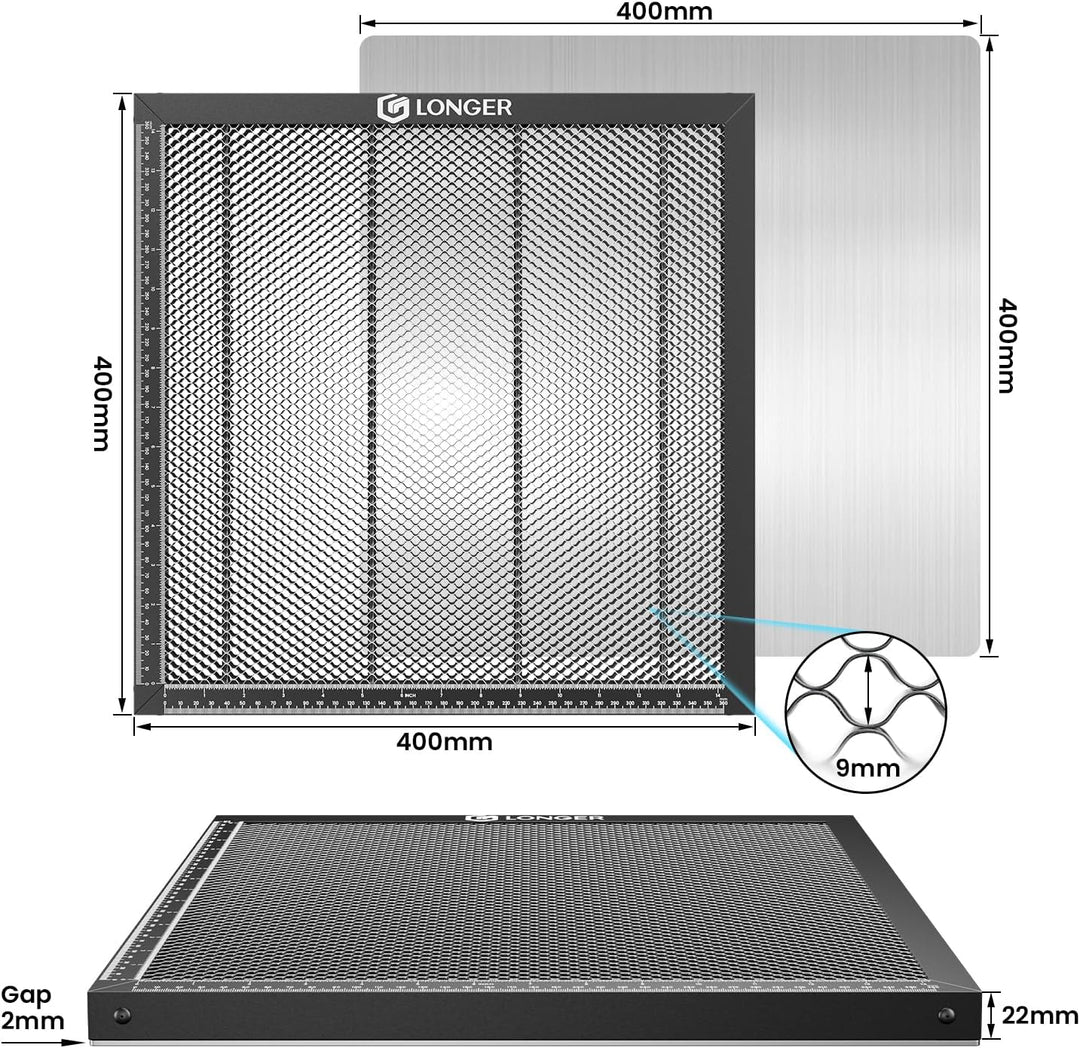 LONGER Honigwaben Arbeitsplatte 400x400mm - Aluminium Honeycomb Tisch für CO2/Laserdiode Laser Gravu