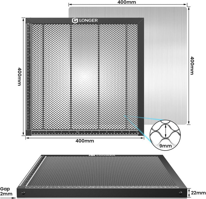 LONGER Honigwaben Arbeitsplatte 400x400mm - Aluminium Honeycomb Tisch für CO2/Laserdiode Laser Gravu