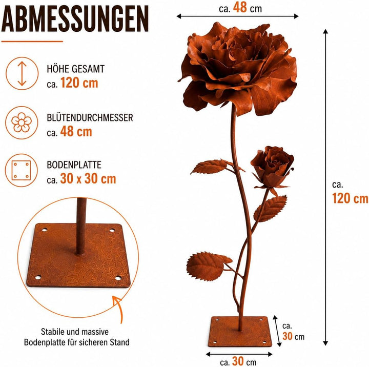 Terma Rost 3D Rose XXL 120 cm Höhe Rostblume Gartendeko rost Gartenfigur gross Metallfigur Garten Sc