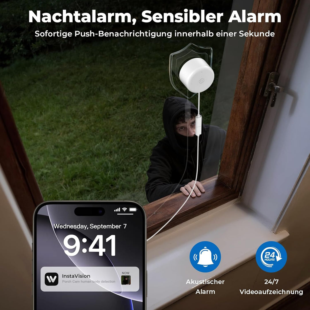 2K 3MP Fenster Überwachungskamera Innen, Innenkamera mit Farb-Nachtsicht, Blendschutz & Antireflex,2