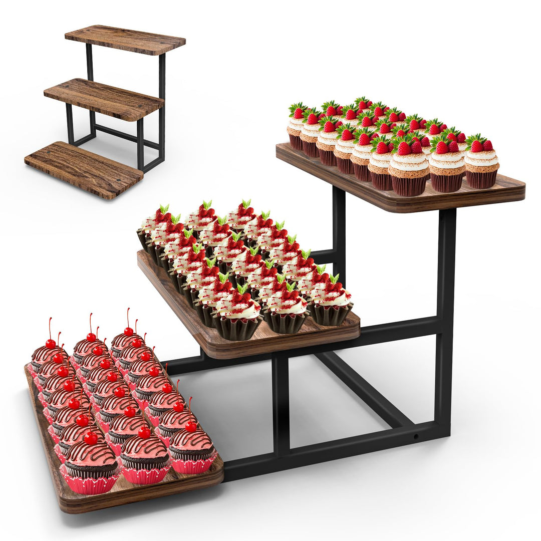 3 Etagen Kuchen und Cupcake Ständer aus Holz, Etagere für Desserts, Donuts, Kekse, Macarons, Obst, H