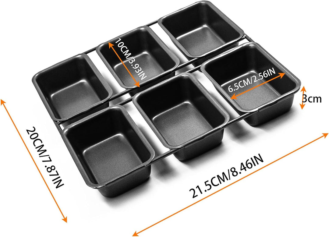 Mini-Kastenformen mit 6 Vertiefungen, antihaftbeschichtete quadratische Brotbackform, Brownie-Backbl