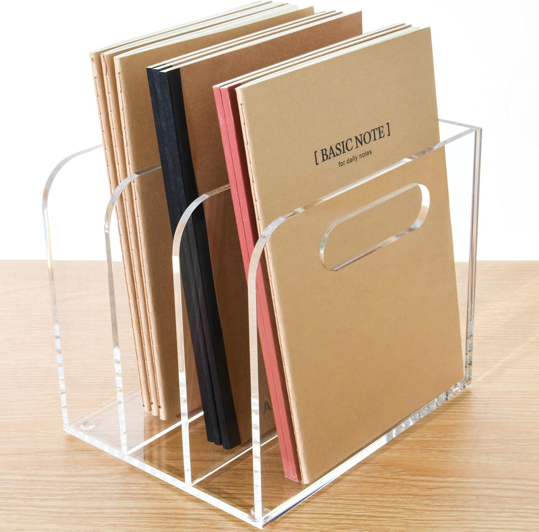 Acryl Stehsammler B5, Zeitschriftenhalter aus Acryl, Aktenmagazinhalter mit 3 Fächer, Schreibtisch-O