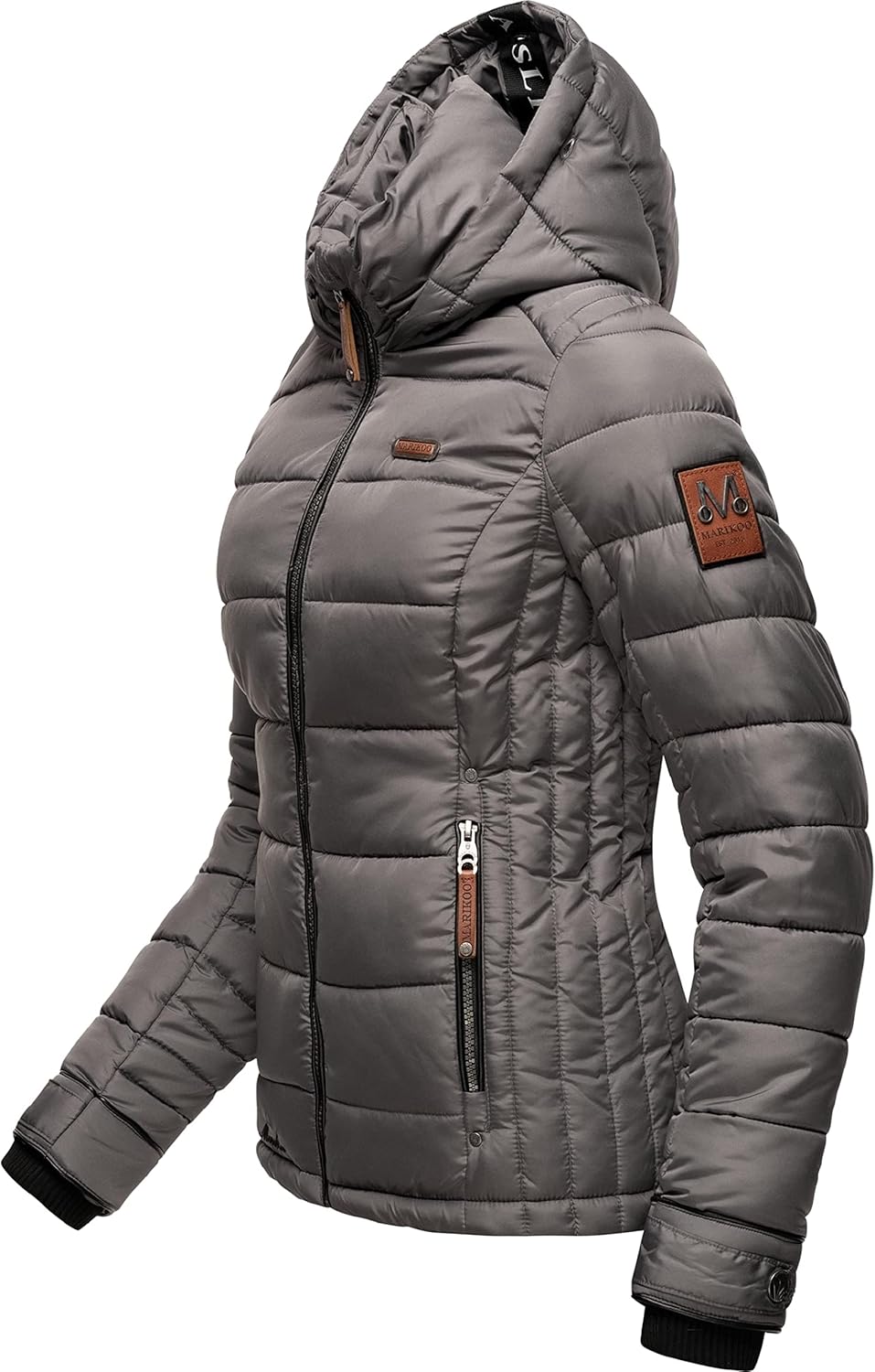 MARIKOO Damen Winterjacke Steppjacke mit abnehmbarem Kunstfell Lerikaa XS-3XL XL Dark Grey, XL Dark