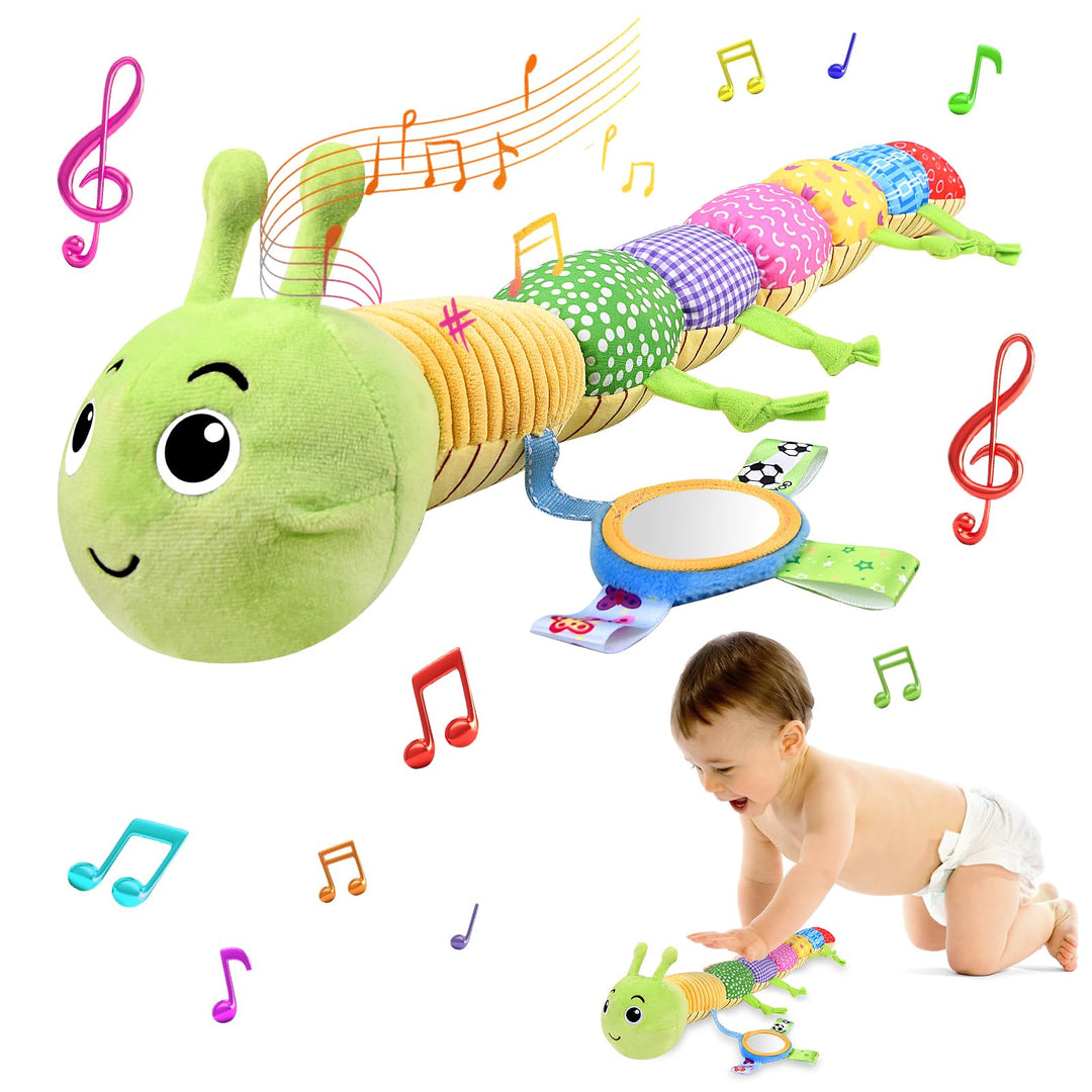 Herenear Baby Musical Raupe Kuscheltier, Raupe Plüschtier Spielzeug mit Lineal, Greifling zum Rassel