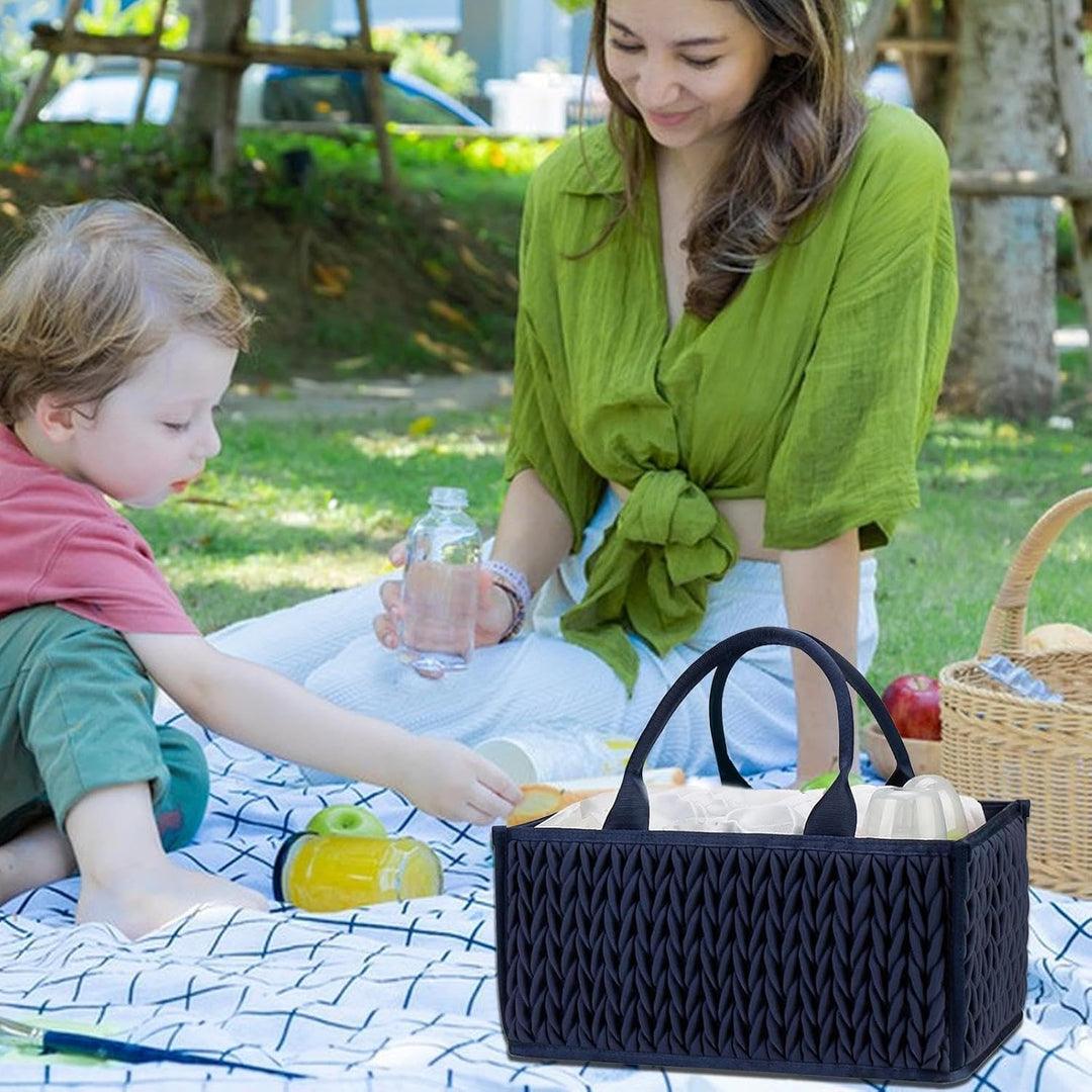 Tragbare Windel Caddy mit Griffen - Baby Organizer Korb für Windeln und Tücher Dunkelblau, Dunkelbla