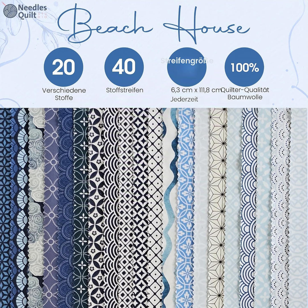 Needles Quilt Studio – 6,3 cm vorgeschnittene 40 Stoffstreifenbündel (Strandhaus) | Baumwollstreifen