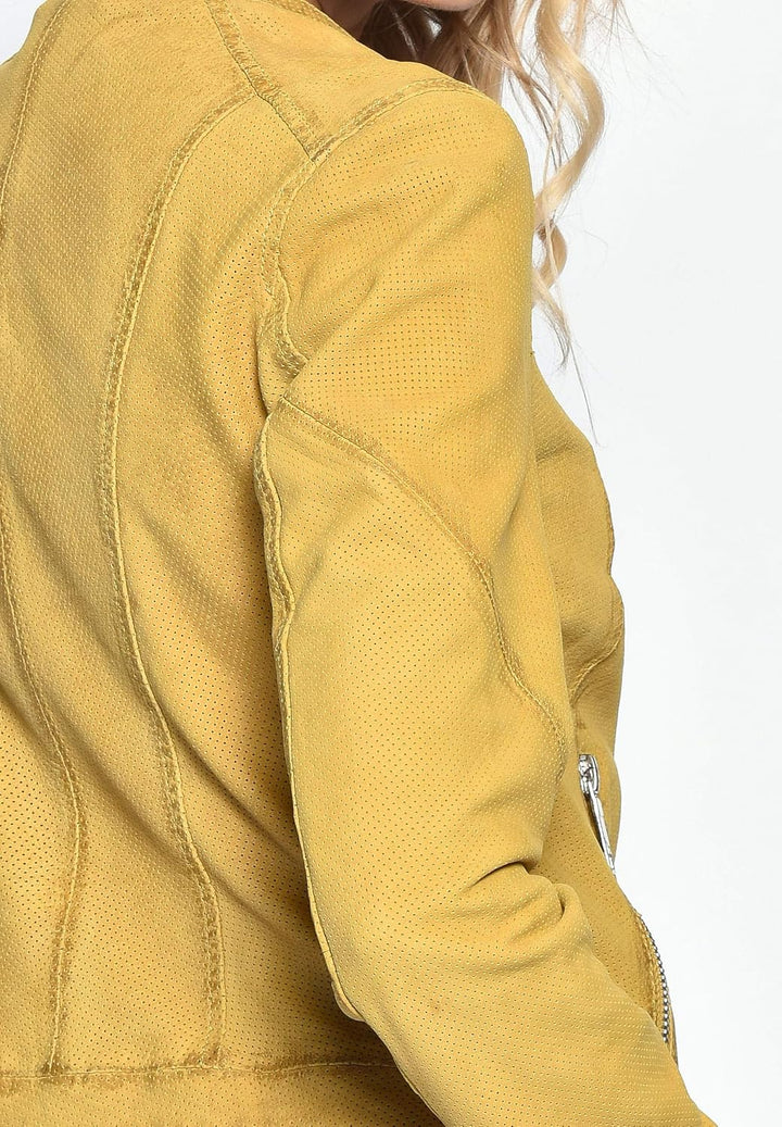 MAZE Damen Lederjacke Mabel S Gelb, S Gelb