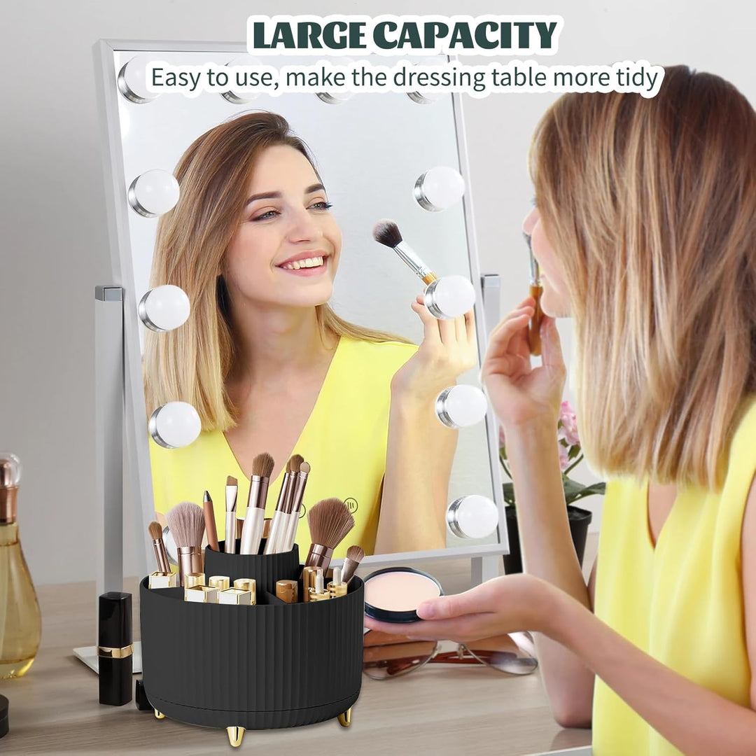 360° Drehbar Make up Organizer, Pinselhalter Kosmetik Aufbewahrung mit 5 Fächern, Aesthetic Schminkt