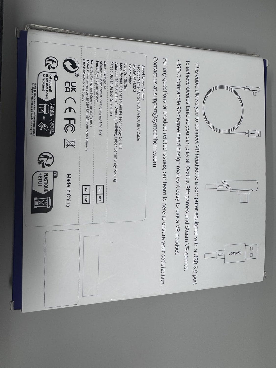 Syntech Link Kabel 3M, Kompatibel mit Oculus Meta Quest 3/3S, Quest2/1/Pro und Pico 4, PC Steam VR Z