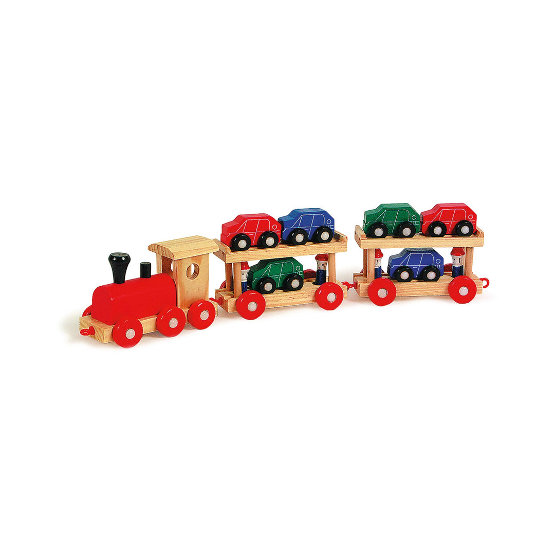 small foot Holzeisenbahn Autoreisezug mit zwei Waggons und 8 farbenfrohen Autos, ab 18 Monaten, 7006
