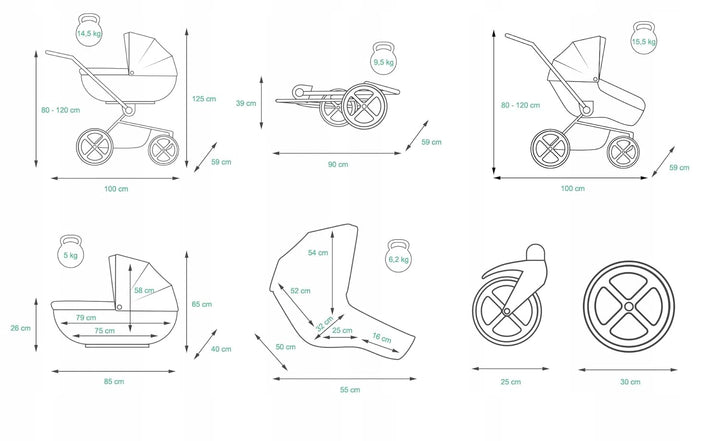 BabyLux® Kinderwagen Set 3 in 1 - Sky Lark - incl. Babywanne, Buggy Sportsitz, Auto-Babyschale - Aut
