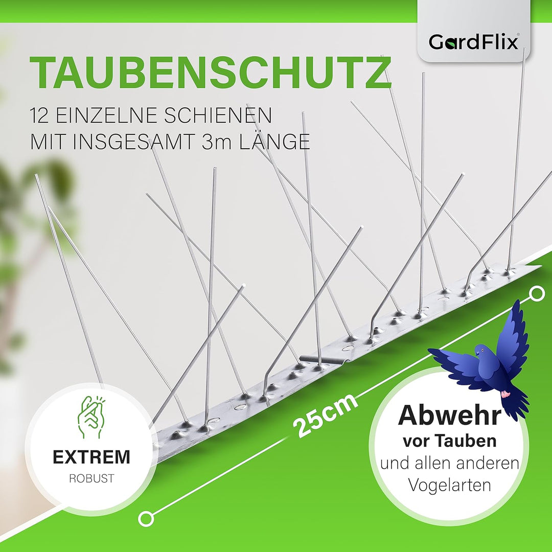 Gardflix® Taubenabwehr Spikes Taubenschreck 9m & 6m | Edelstahl Vogelschreck für Balkon und Fenster
