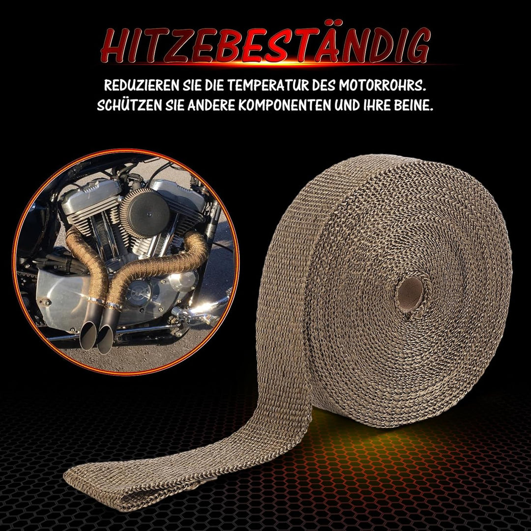 GEAREVER 20M*5CM Hitzeschutzband Basaltfaser mit 10 Kabelbinder Edelstahl, Hitzeschutzband Auspuff f
