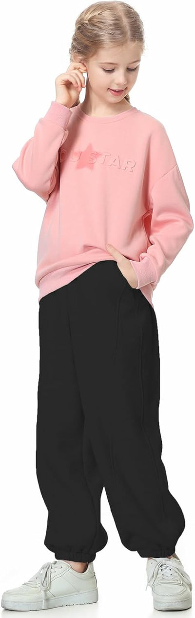 Rolanko Jogging Hose für Mädchen, Baumwoll Fleece Sport Joggers Trainingsanzug mit Mehreren Taschen