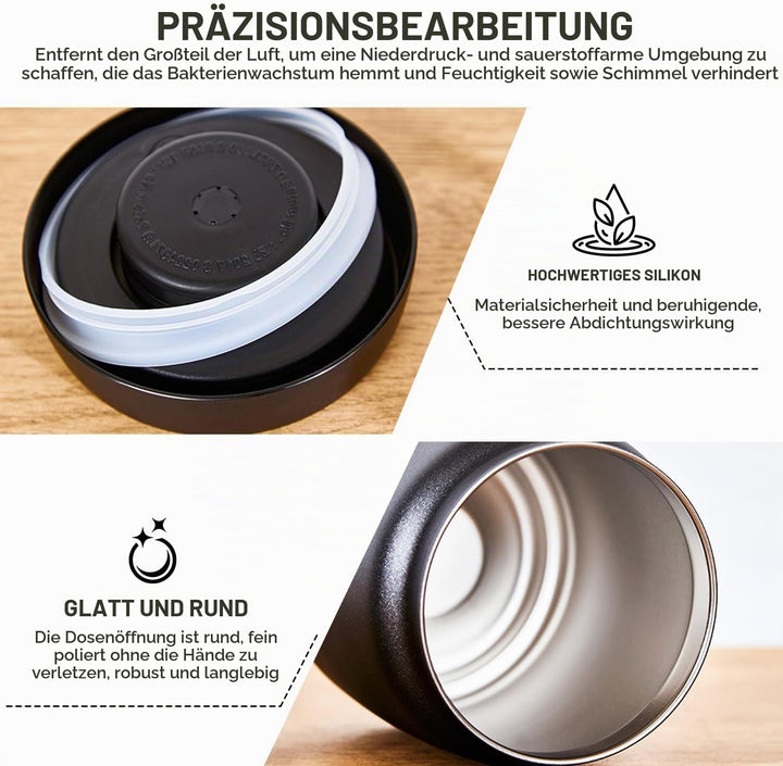 Radianeroryi 1.2L Edelstahl Kaffeedose Vakuumbehälter, Kaffeebohnen behälter, Vakuum Kaffeedose Luft