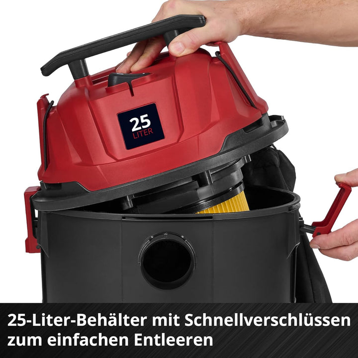 Einhell Nass-Trockensauger TC-VC 2555 (850 Watt, 180 mbar Saugleistung, 25 L Behälter, 4 Rollen, Tra