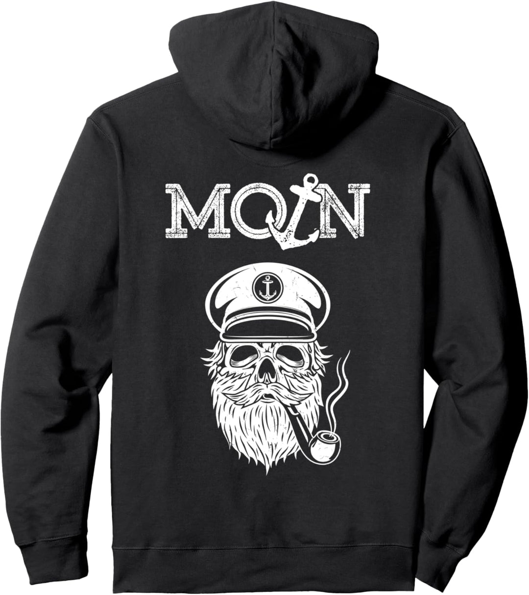 Moin Pulli Anker Totenkopf Kapitän Plattdeutsch Hafen Pullover Hoodie