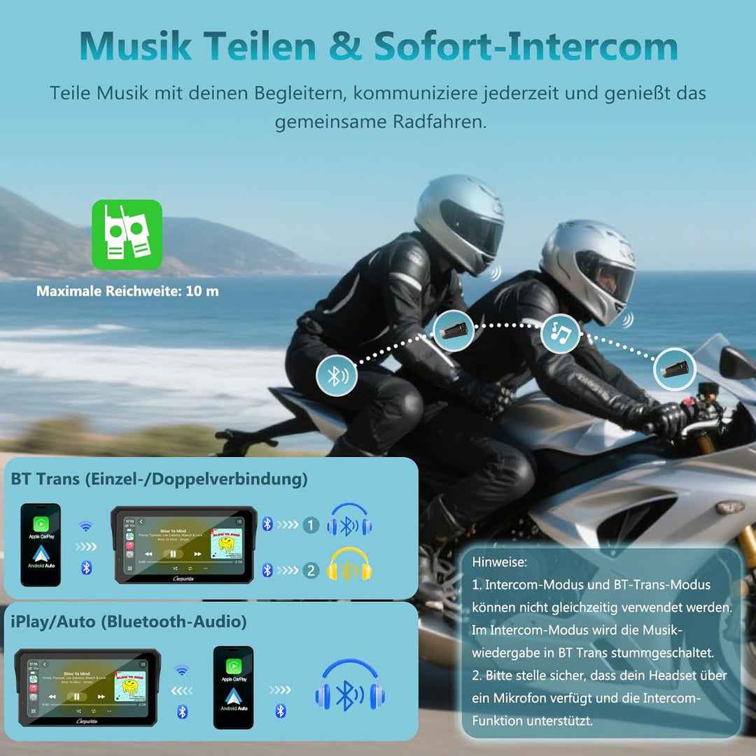Carpuride W602S Pro Motorrad CarPlay Bildschirm mit BM05 für Plug-and-Play, Kabelloses CarPlay & And