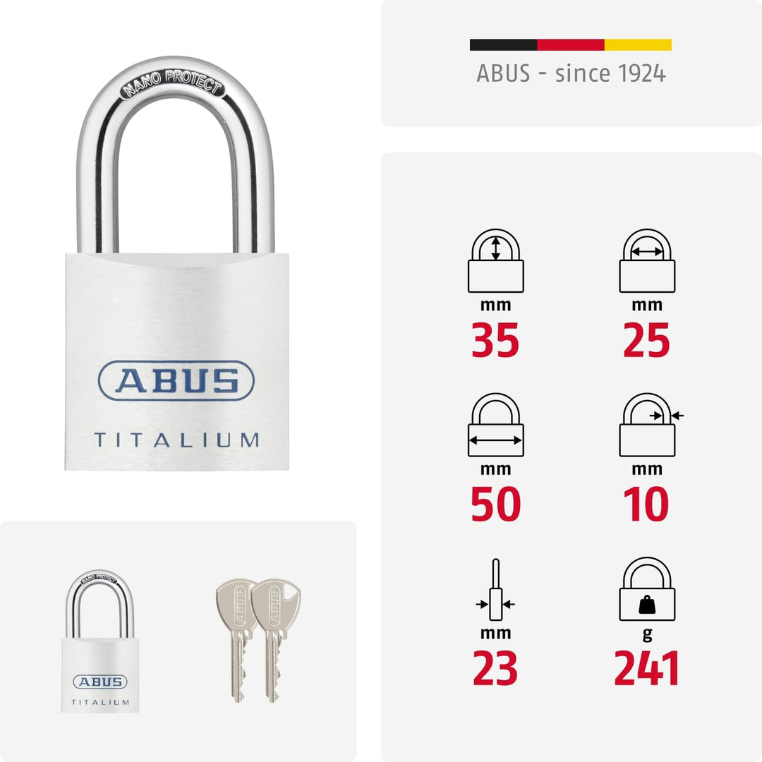 ABUS Titalium Vorhängeschloss 80TI/50 gl.-8012 - gleichschliessend - Kellerschloss mit leichtem, mas