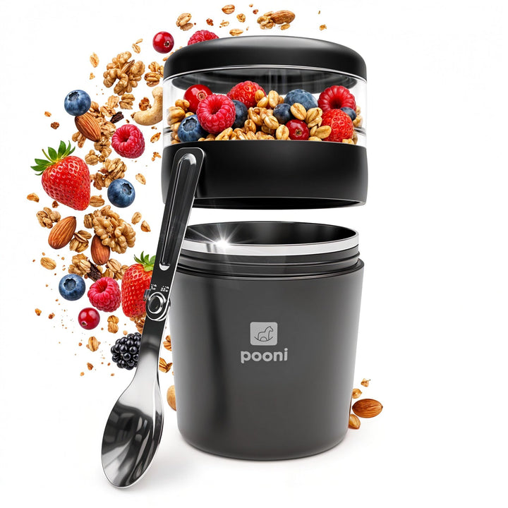 Müslibecher, auslaufsicherer Joghurtbecher to go mit Löffel, für Müsli, Joghurt, Frühstücksbecher au