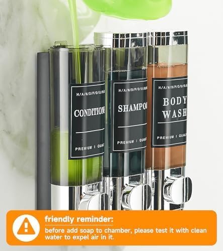 Duschseifenspender, Wandmontage, 3 Kammer-Shampoospender für Dusche, mit 5 Etikettenaufklebern, 3 x