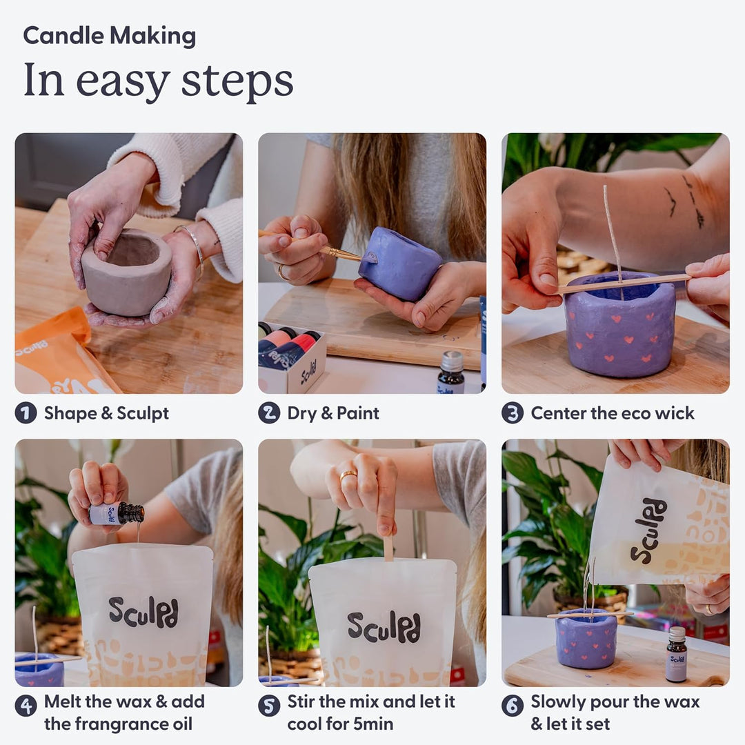 Sculpd Töpferei-Kit zur Kerzenherstellung mit lufttrocknendem Ton | Anfänger Starter-Kit zur Kerzenh