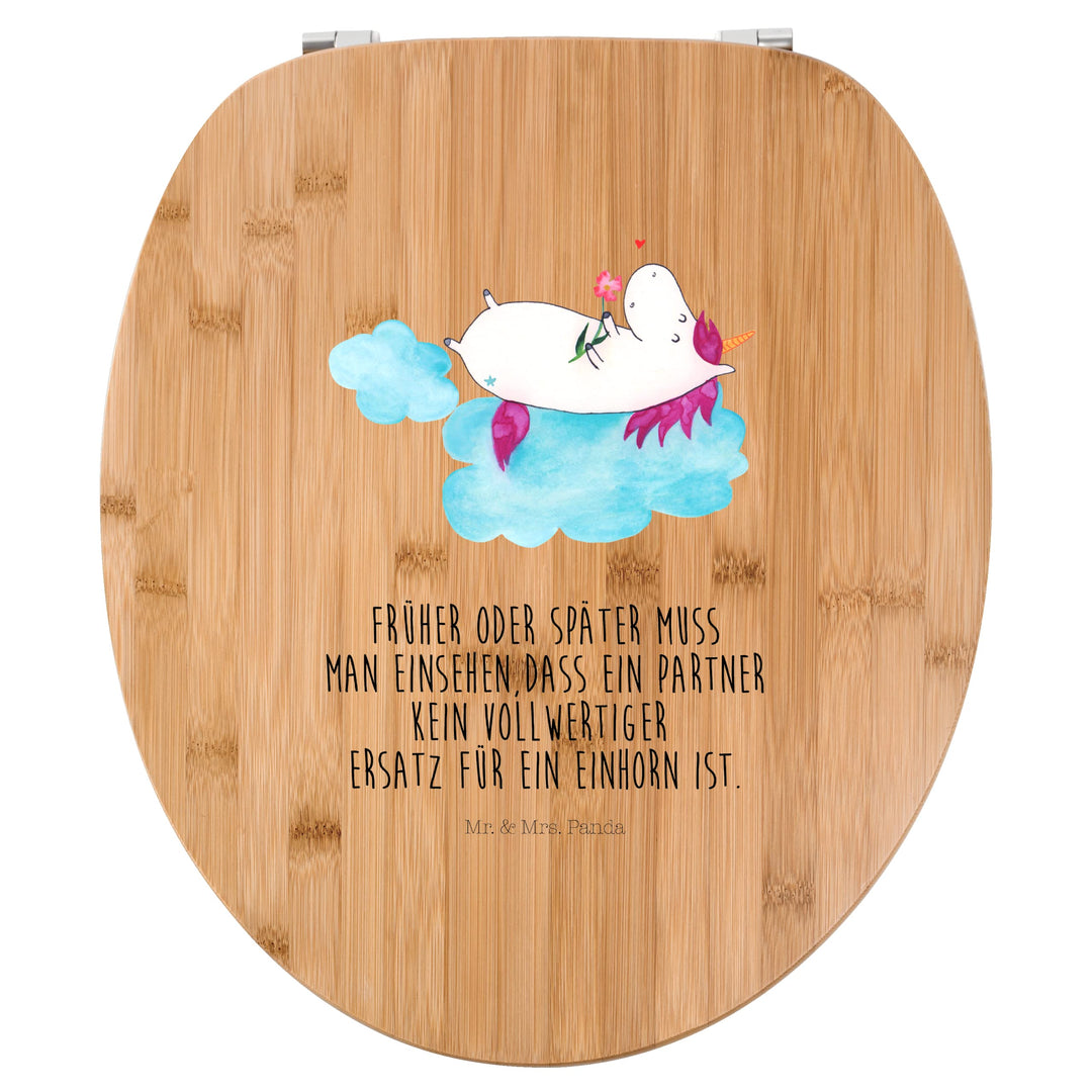 Mr. & Mrs. Panda Motiv WC Sitz Einhorn verliebt auf Wolke - Geschenk, WC-Sitz, Freundin, Klodeckel,