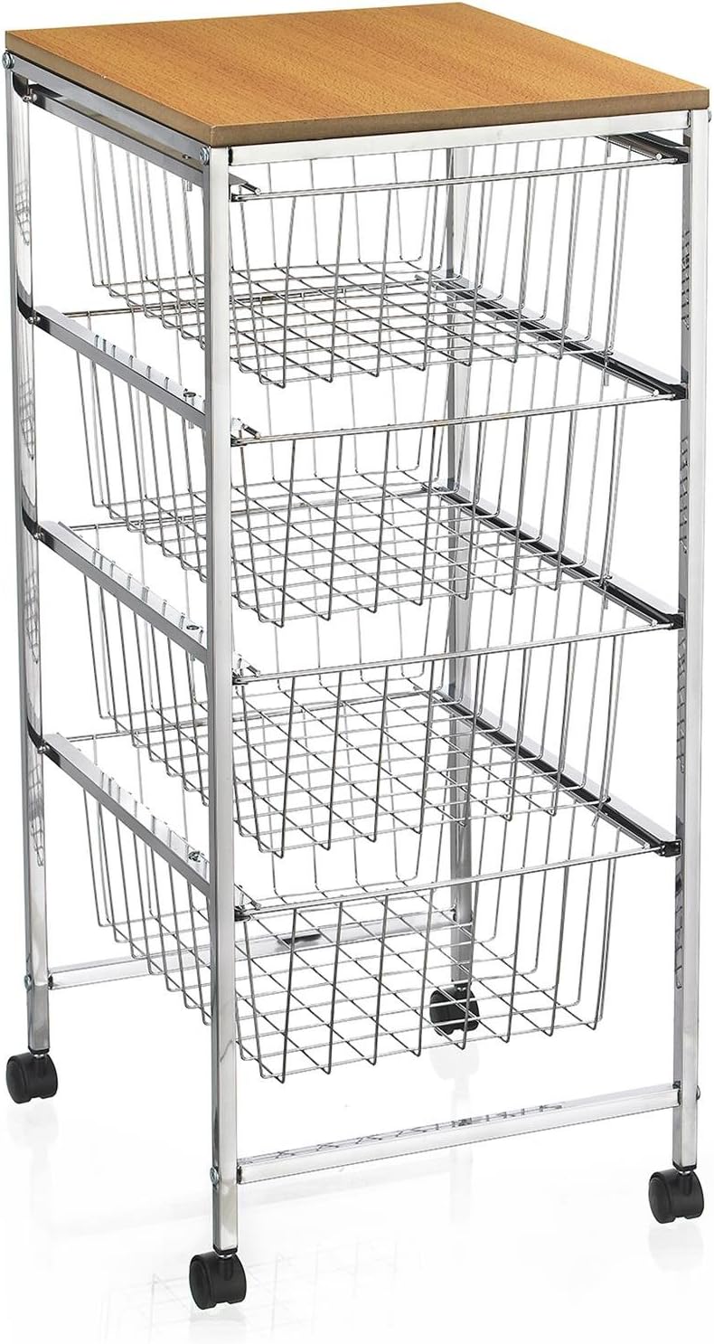 CARO-Möbel Servierwagen Ronja Küchenwagen Küchentrolley Beistellwagen verchromt auf Rollen, 4 Drahtk